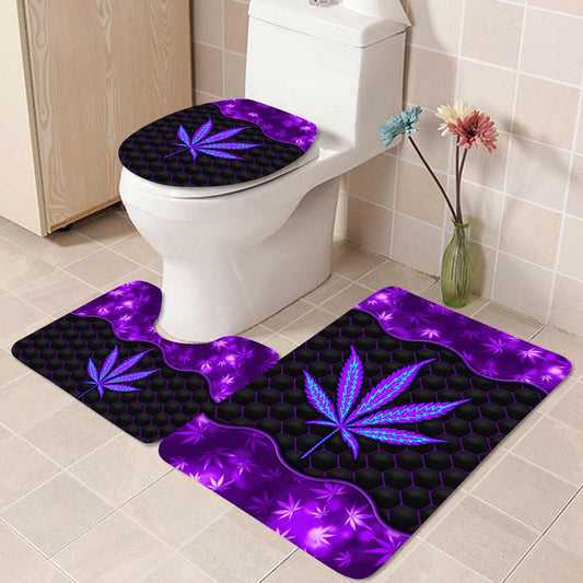 Magic Purple Leaf – 3-teiliges Badematten-Set mit Cannabis-Motiv