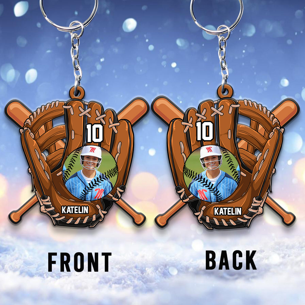 Spiel wie ein Mädchen, versuch mitzuhalten – Personalisierter Softball-Schlüsselanhänger