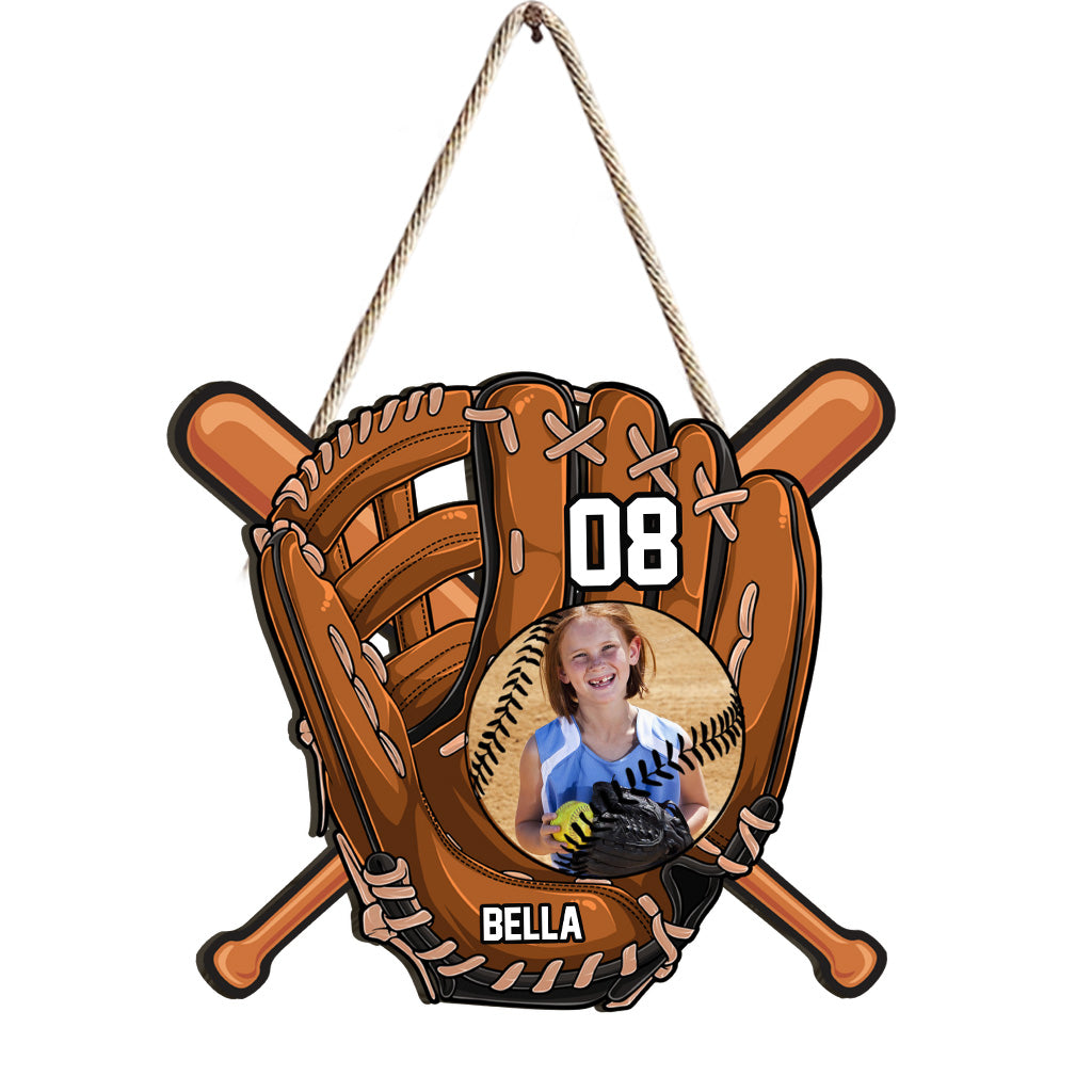 Geschenk für Enkelkinder für Baseball- und Softball-Fans – personalisiertes Softball-Holzschild