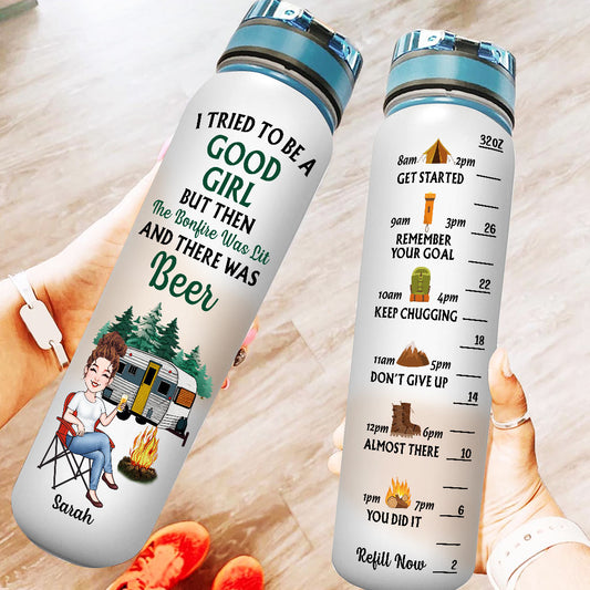 Camping Girl - Personalized Camping Water Tracker Bottle