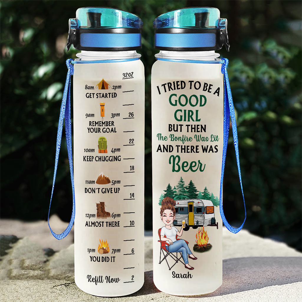 Camping Girl - Personalized Camping Water Tracker Bottle