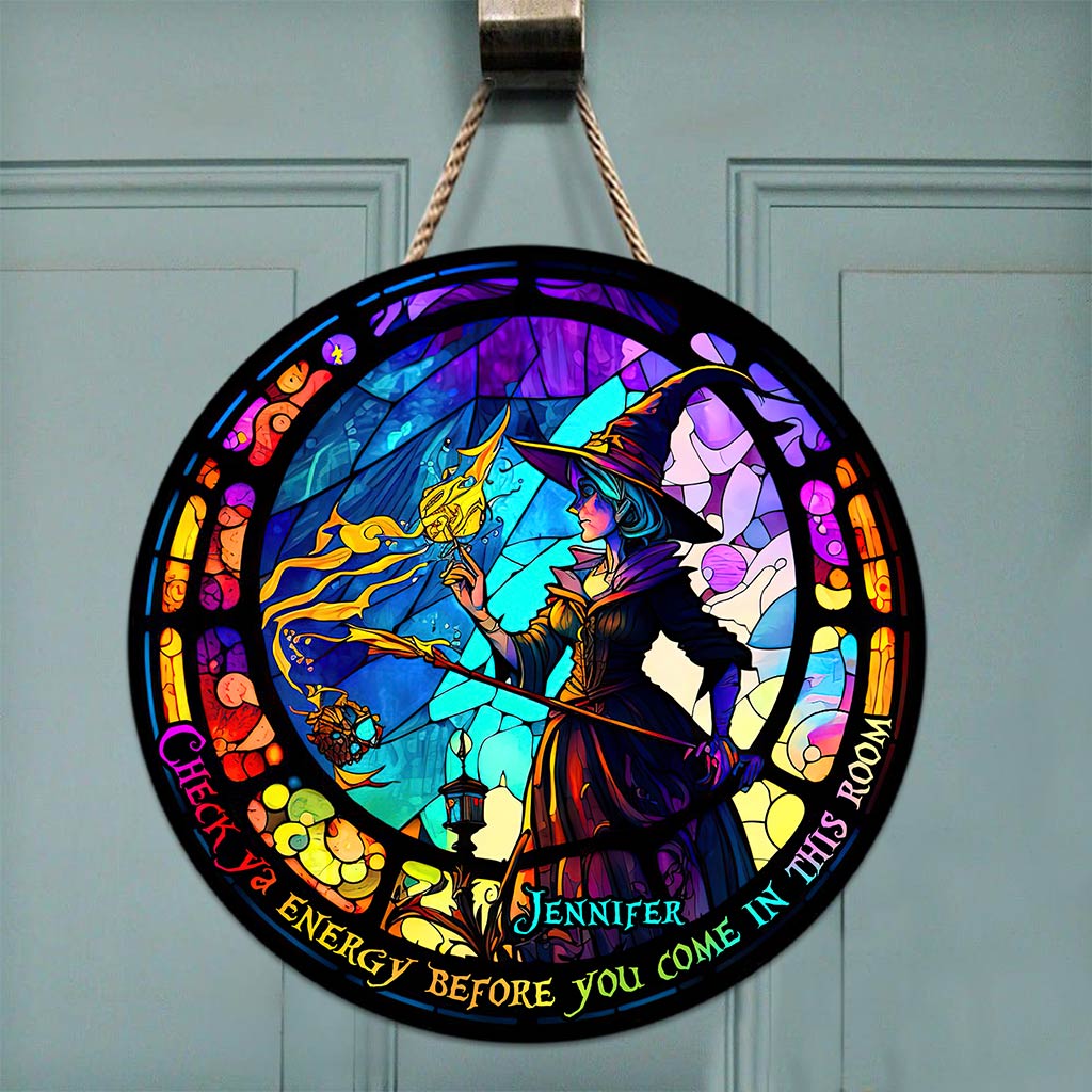 Check Ya Energy - Personalisiertes rundes Hexen-Holzschild