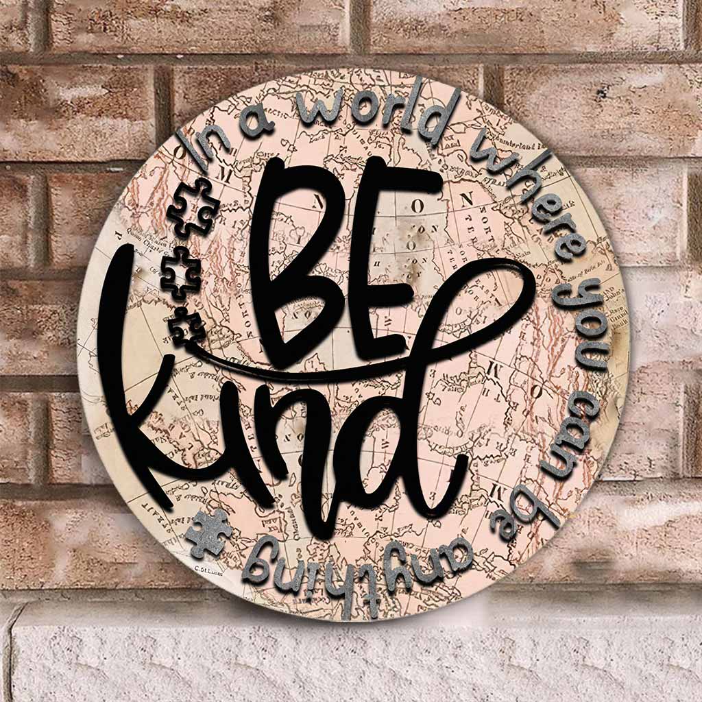 In einer Welt - Rundes Holzschild zur Sensibilisierung für Autismus