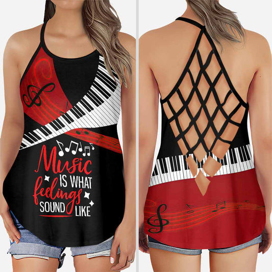 Music Is Life Piano Cross Tanktop