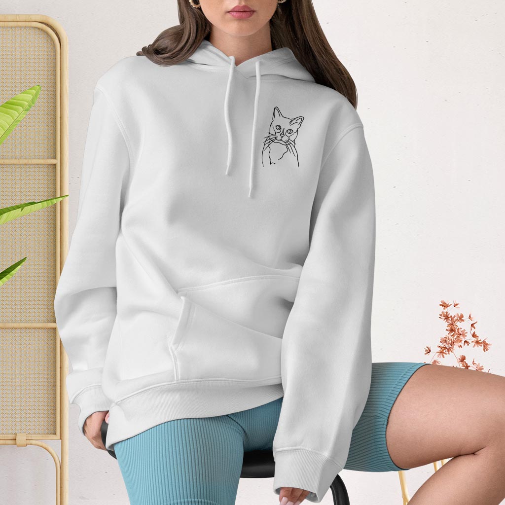 Individuelle Linienzeichnung – Personalisierter Hoodie mit Katzenstickerei