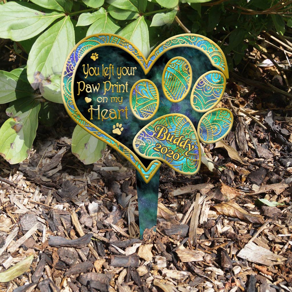 You Left Paw Print On Our Heart - Personalized Dog Acrylic Plaque Stake (Printed On 1 Side)