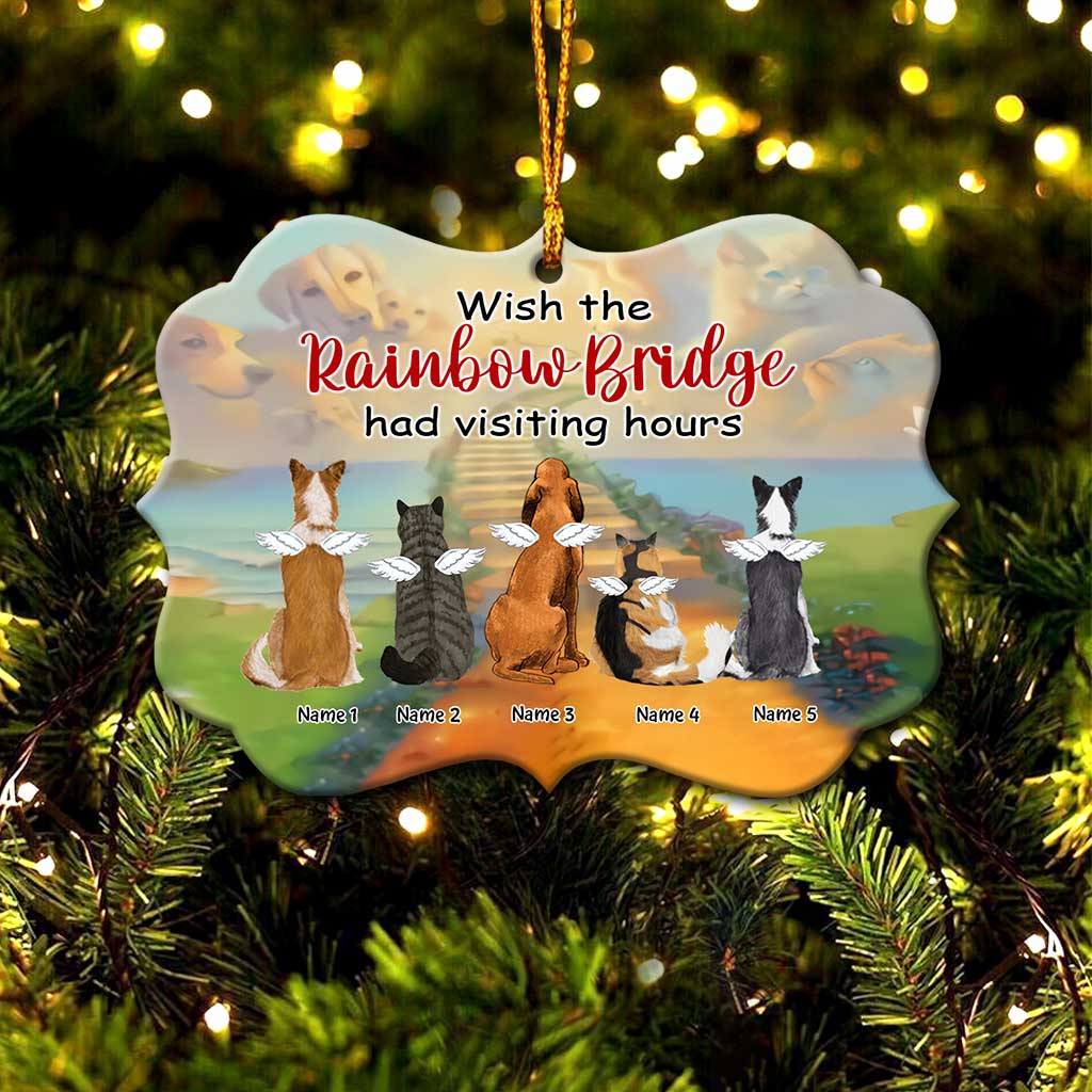 Regenbogenbrücke in meinem Herzen – Personalisierter Weihnachtsschmuck in Hundeform (beidseitig bedruckt)