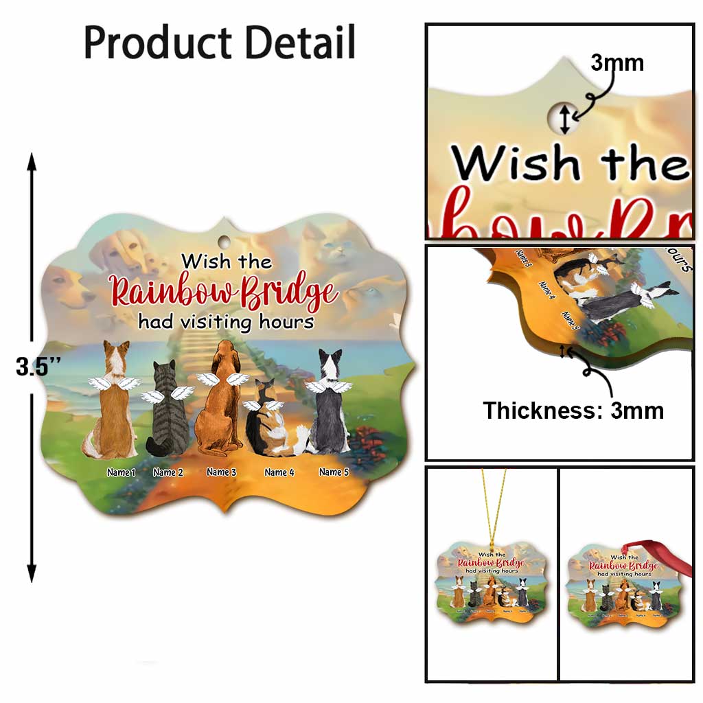 Regenbogenbrücke in meinem Herzen – Personalisierter Weihnachtsschmuck in Hundeform (beidseitig bedruckt)