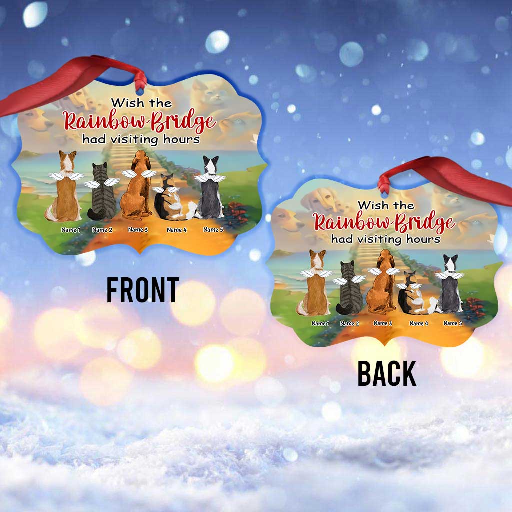 Regenbogenbrücke in meinem Herzen – Personalisierter Weihnachtsschmuck in Hundeform (beidseitig bedruckt)