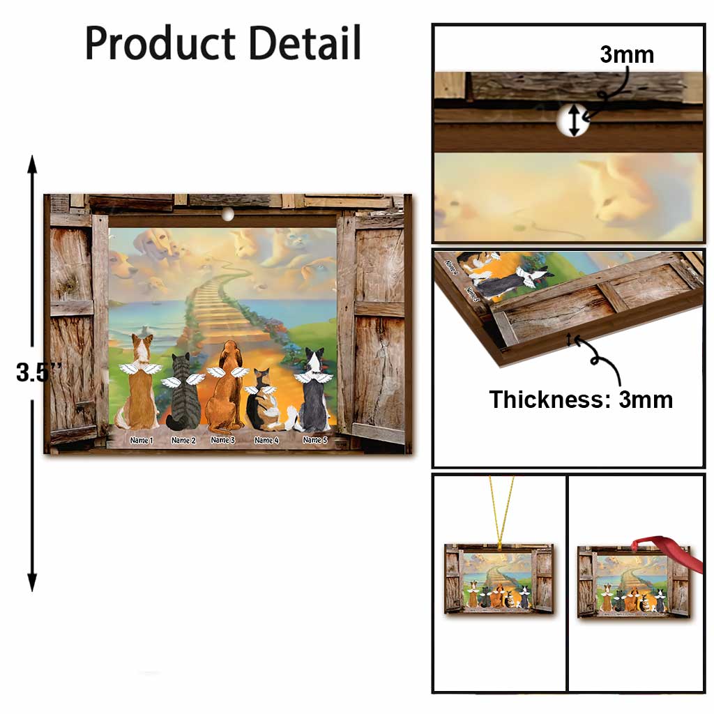 Regenbogenbrücke in meinem Herzen – Personalisierter Weihnachtsschmuck in Hundeform (beidseitig bedruckt)