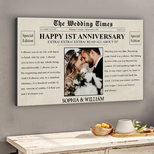 Alles Gute zum Jahrestag! – Personalisierte Leinwand und Poster für Ehepaare (The Wedding Times Newspaper)