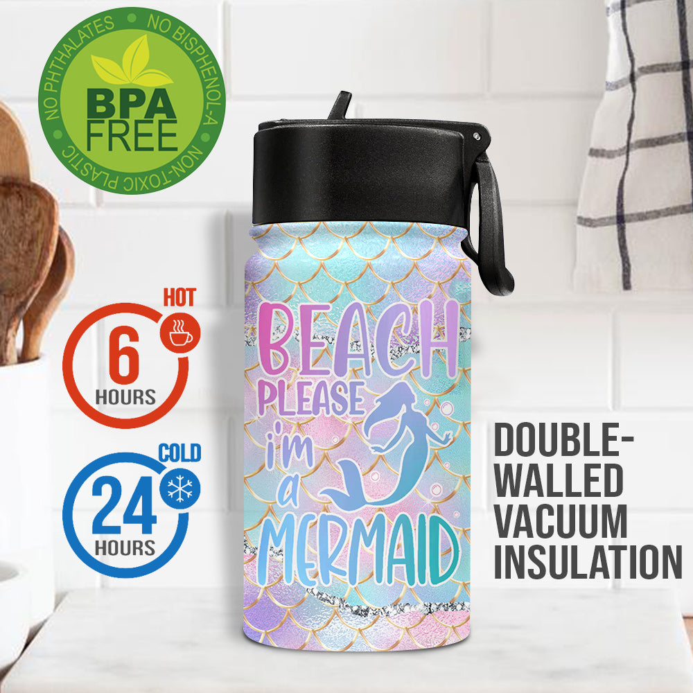 Beach Please I'm A Mermaid - Personalized Sea Lover Kids Water Bottle