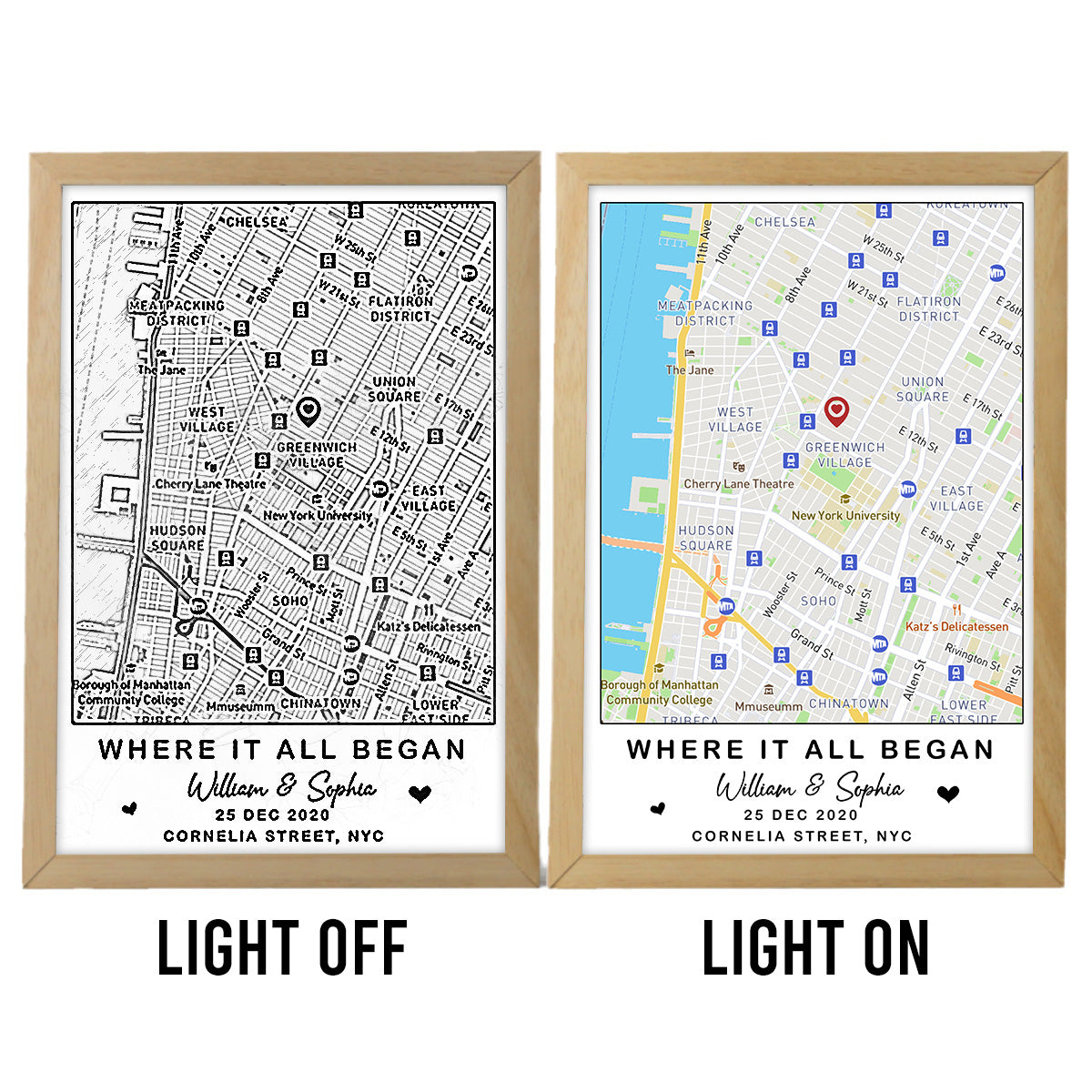 Wo alles begann – Personalisierter Fotorahmen mit Paarbeleuchtung