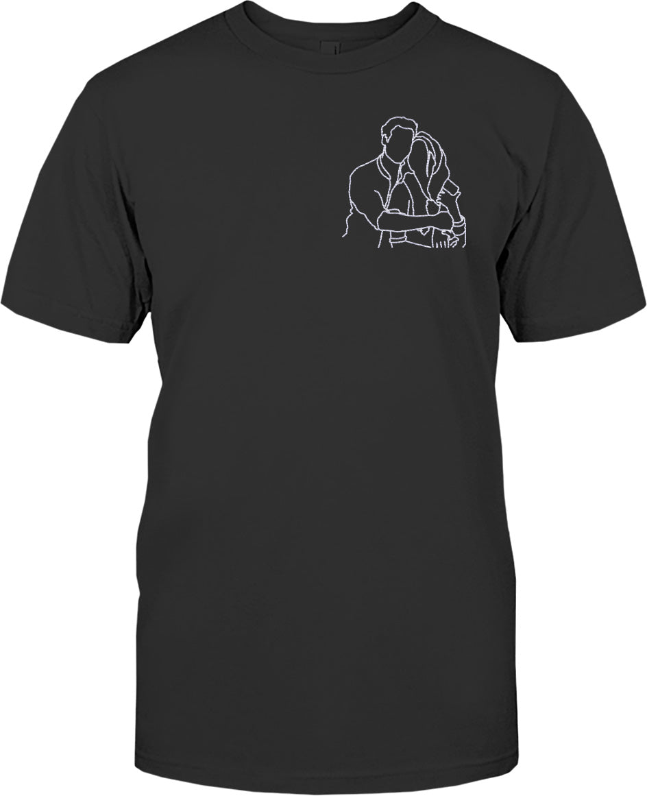 Individuelle Linienzeichnung – Personalisiertes, besticktes T-Shirt für Paare
