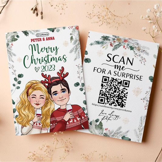 Individuelle Weihnachtskarte mit Porträts – Personalisierte QR-Grußkarte