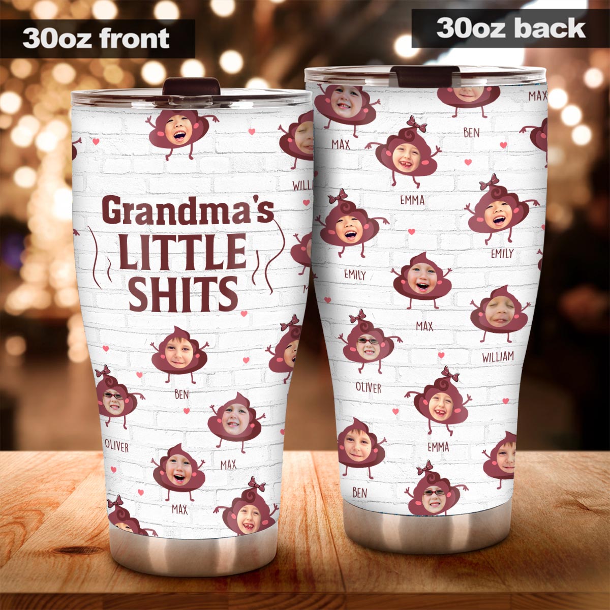 Daddy Little Shits – Geschenk für Papa, Oma, Opa, Mama, Onkel, Tante, Bruder, Schwester – Personalisierter Trinkbecher