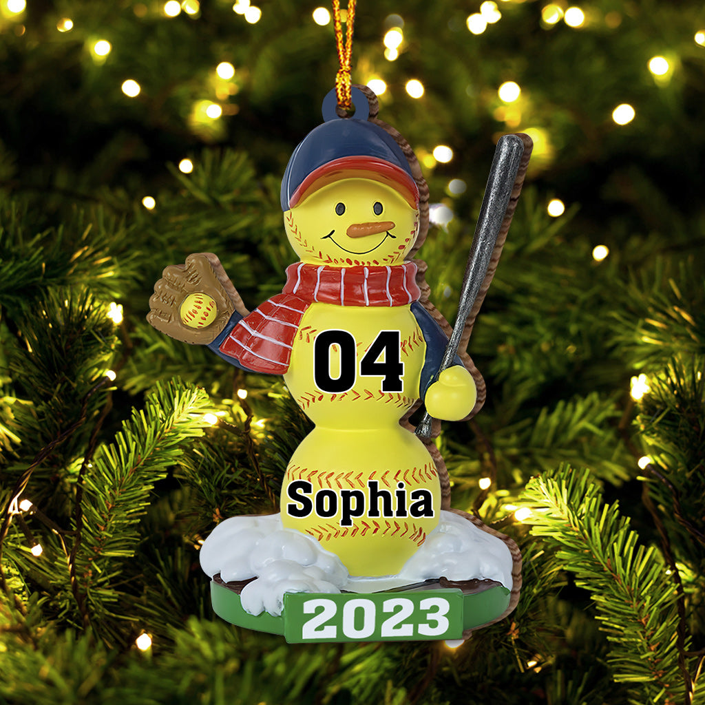 Softball Snowman - Personalized Softball Ornament