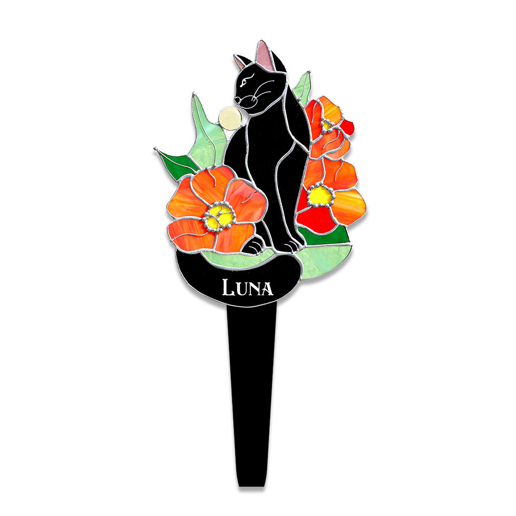 Schwarze Katze – Personalisiertes Acryl-Gartenschild mit schwarzer Katze