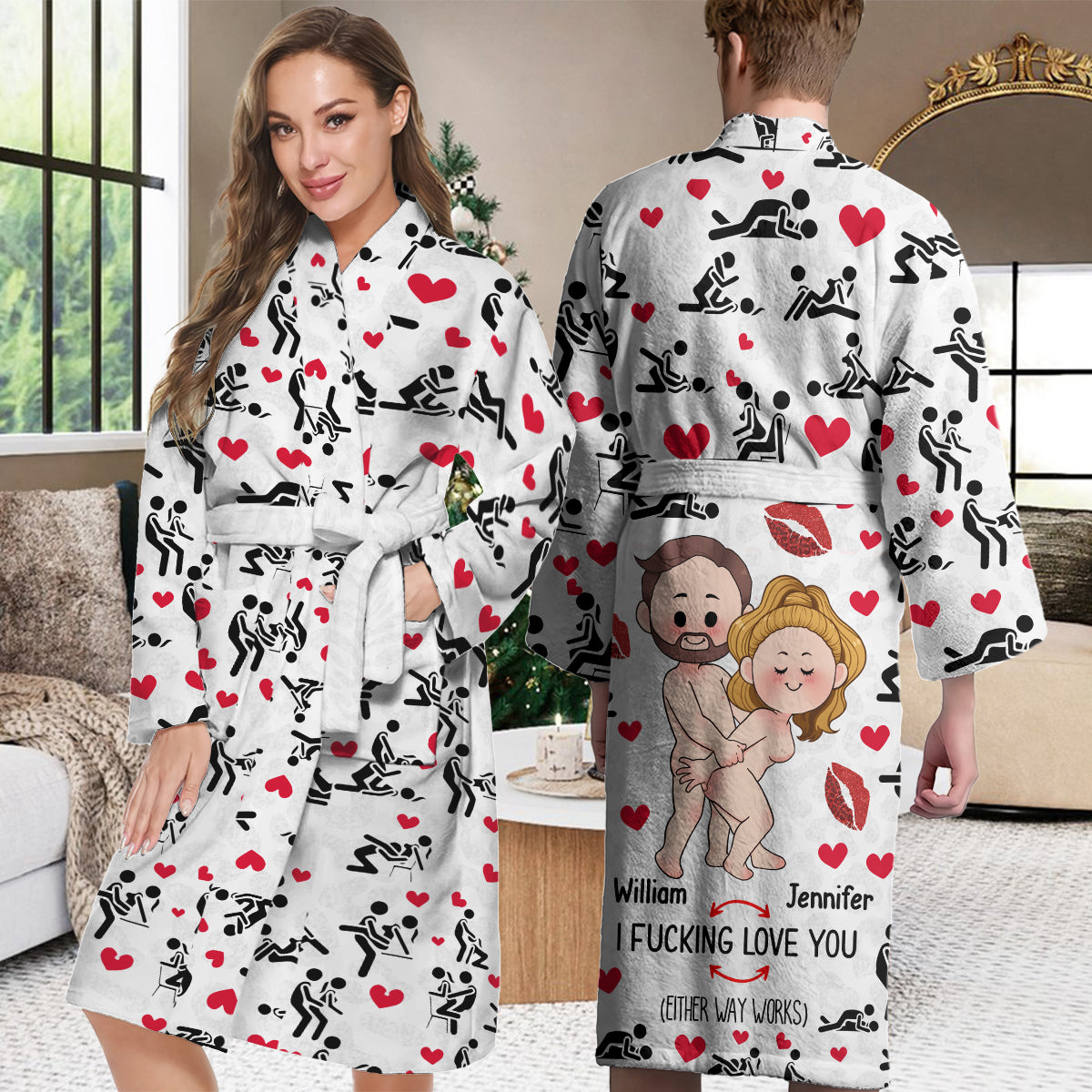 Ich liebe dich - Personalisierter Pyjama-Kimono-Bademantel für Paare