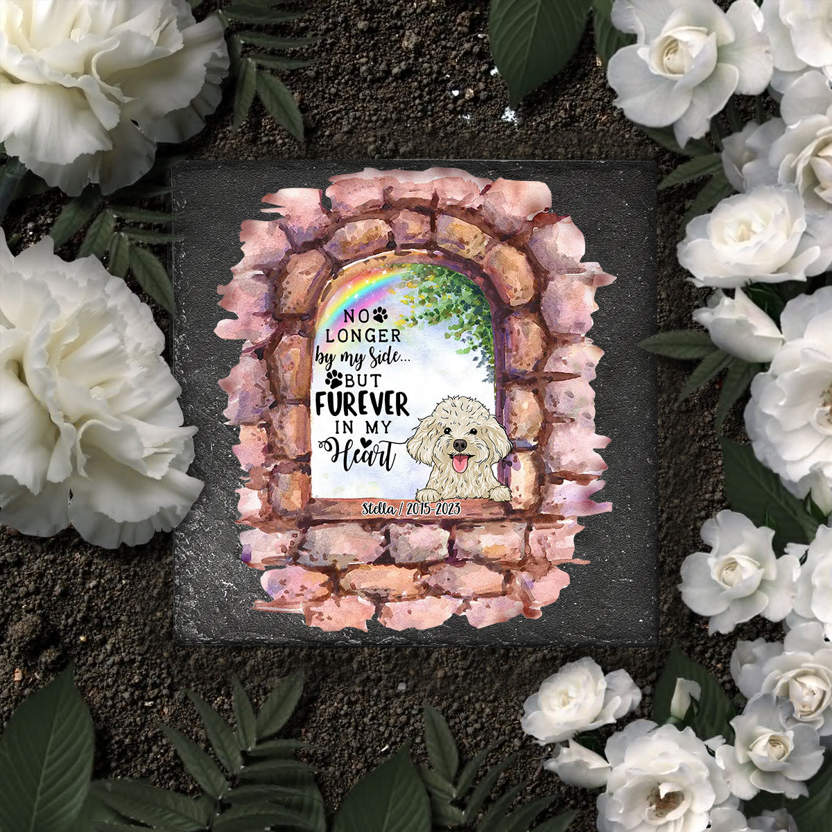 Nicht mehr an meiner Seite – Personalisierter quadratischer Stein in Hundeform