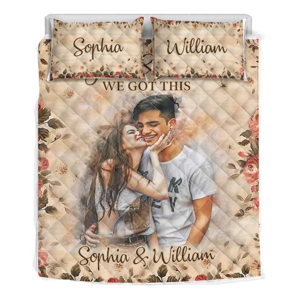 Aquarell-Paar – Personalisiertes Quilt-Set für Paare