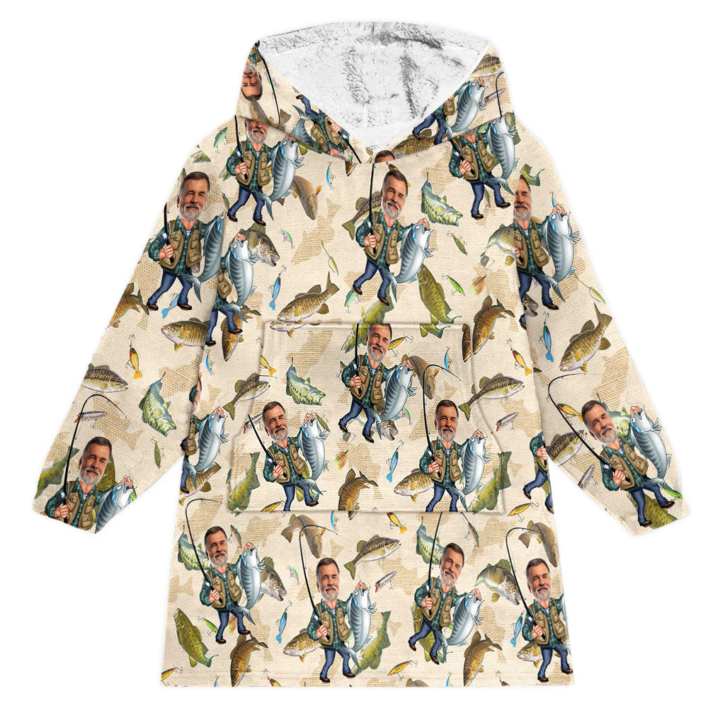 Photo Inserted Funny Fishing - Personalized Fishing Blanket Hoodie