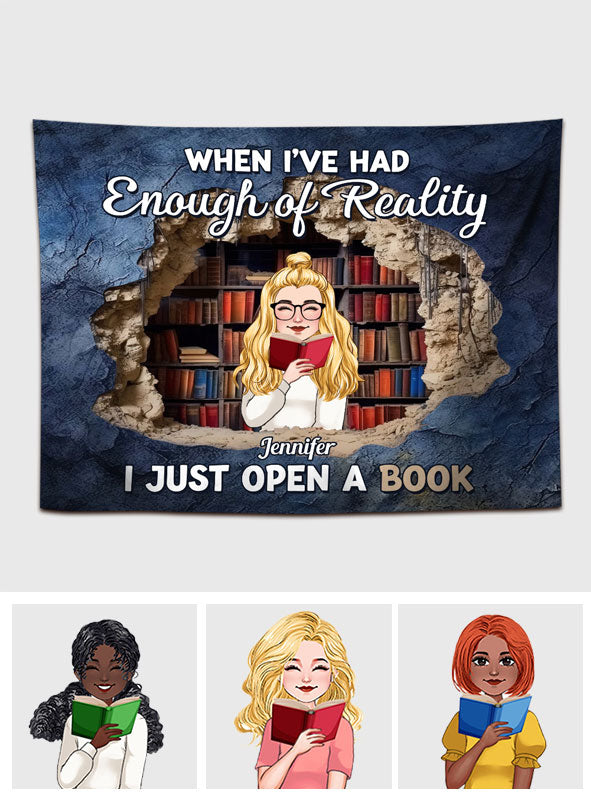 Ich habe gerade mein Buch aufgeschlagen – Buchgeschenk für Mutter, Tochter, Freundin, Ehefrau – Personalisierter Wandteppich
