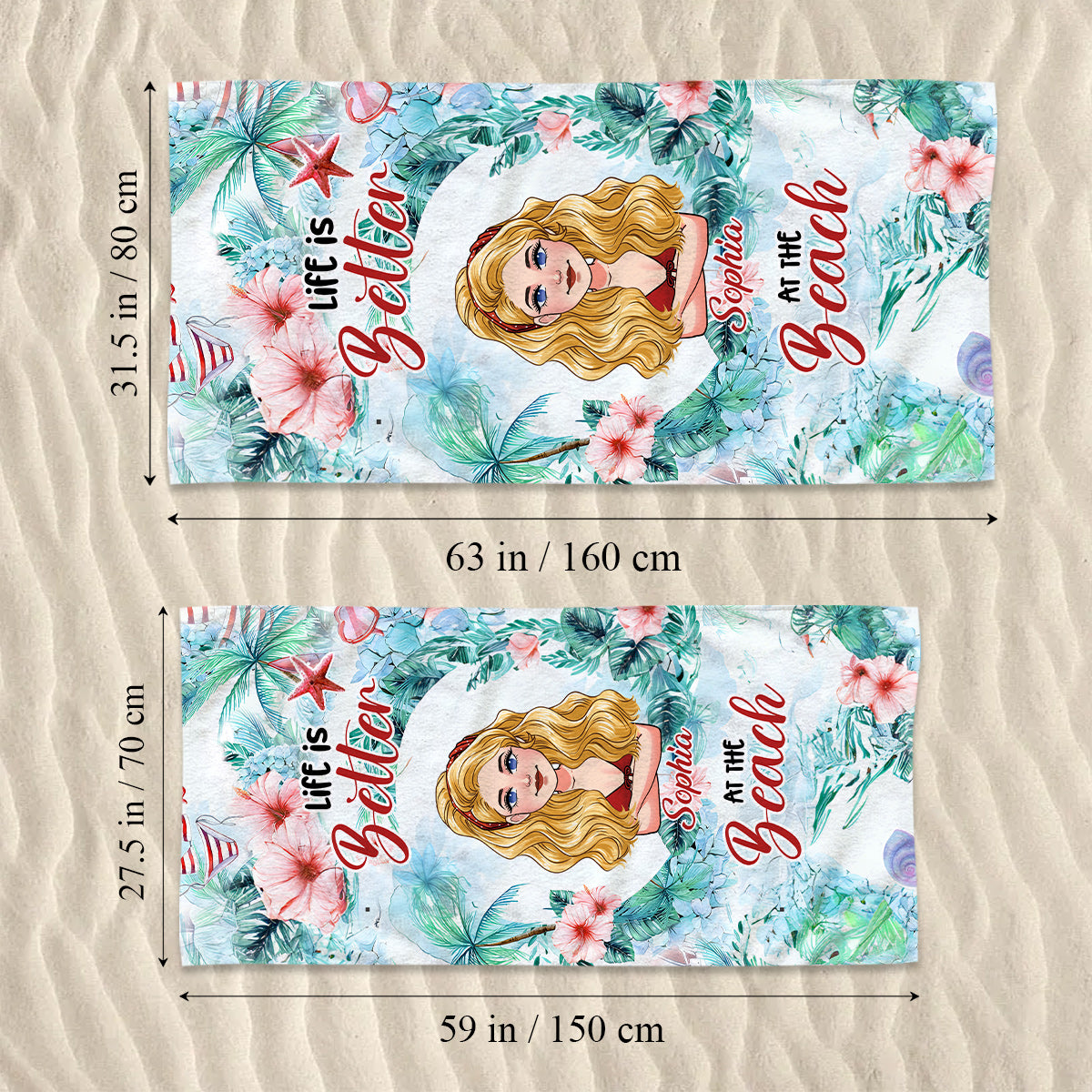 Das Leben ist schöner am Strand – personalisiertes Strandtuch für Meeresliebhaber