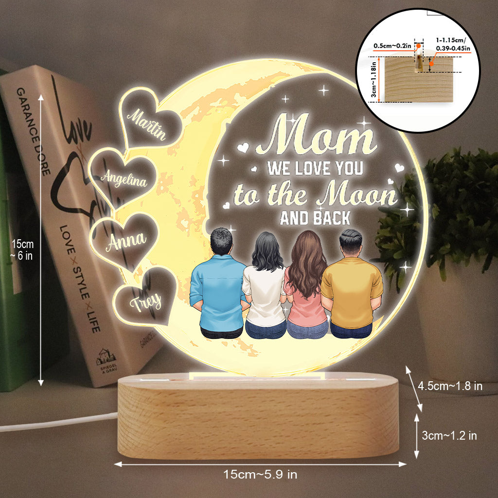 Wir lieben dich bis zum Mond und zurück – Personalisierte, mutterförmige Plakettenleuchte