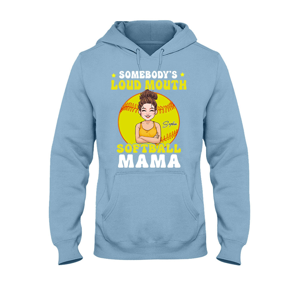 Softball-Mama mit lauter Klappe – Personalisiertes Softball-T-Shirt und Hoodie