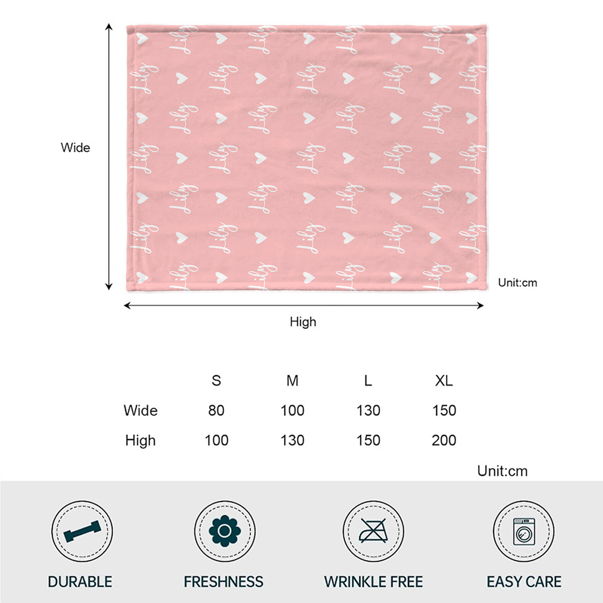 Individuell gestaltete Herzdecke mit Namensmuster – Personalisierte Decke für die Enkelin