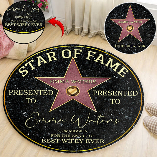 Star Of Fame Best Wifey Hubby Girlfriend Boyfriend Ever - Personalisierter runder Teppich für Paare