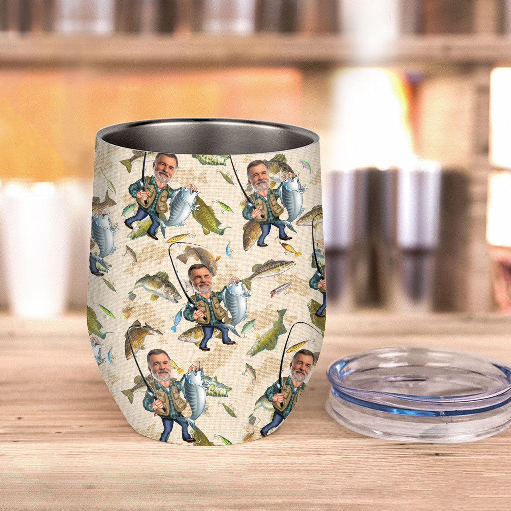 Lustiges Angelmotiv mit Foto – personalisierter Weinbecher mit Angelmotiv