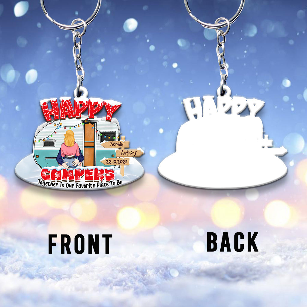 Glückliche Camper – Campinggeschenk für Ehemann, Ehefrau, Freund, Freundin – Personalisierter Schlüsselanhänger