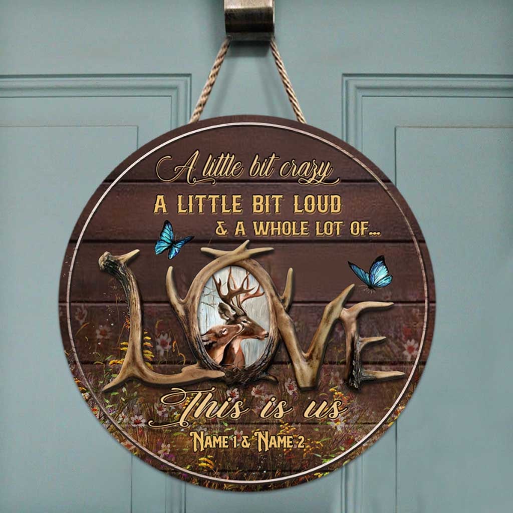 Das sind wir – Personalisiertes rundes Holzschild für ein Paar auf der Jagd