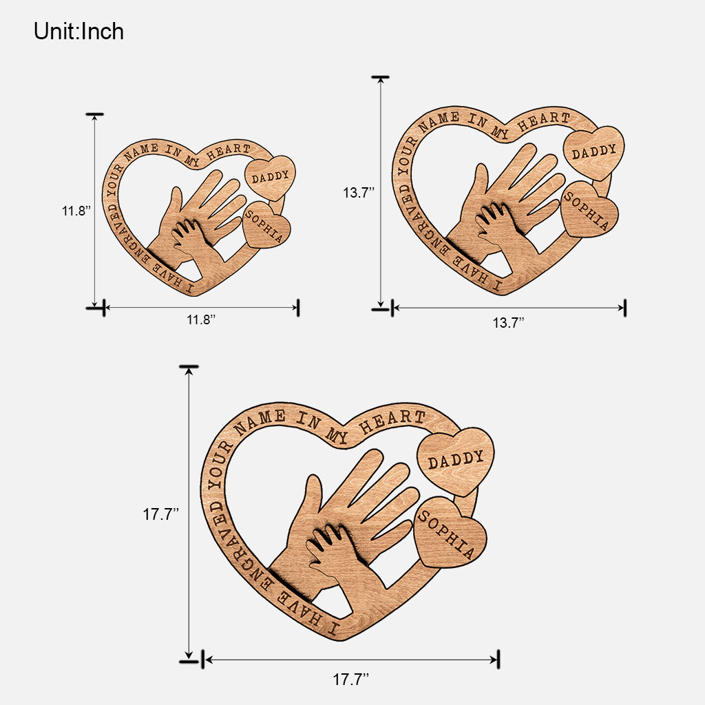 Ich habe deinen Namen in mein Herz eingraviert – personalisiertes Vatertags-Holzschild