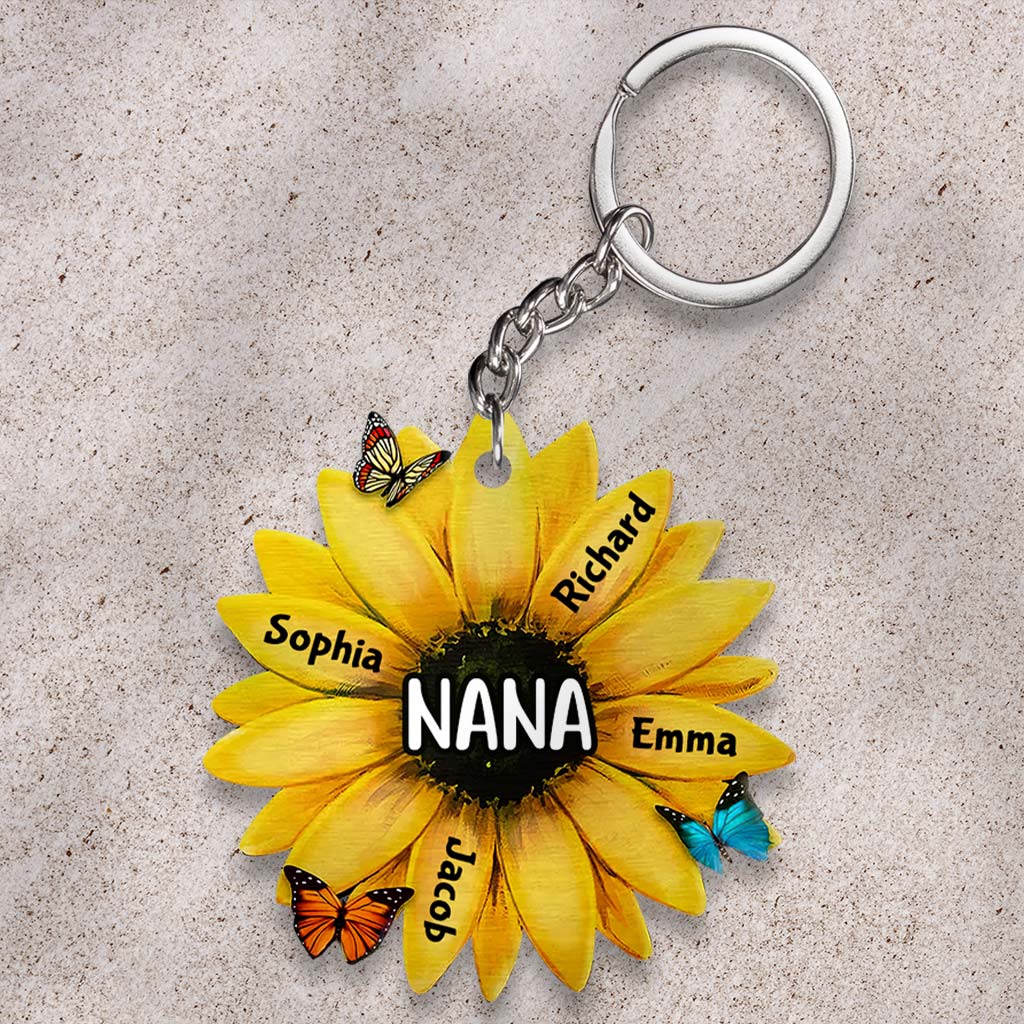 Oma Sonnenblume – Personalisierter Oma-Schlüsselanhänger zum Muttertag (beidseitig bedruckt)