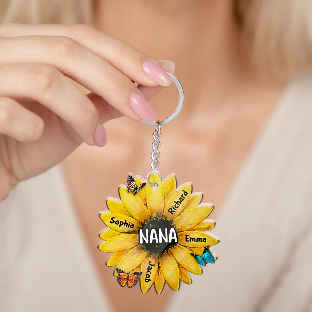 Oma Sonnenblume – Personalisierter Oma-Schlüsselanhänger zum Muttertag (beidseitig bedruckt)