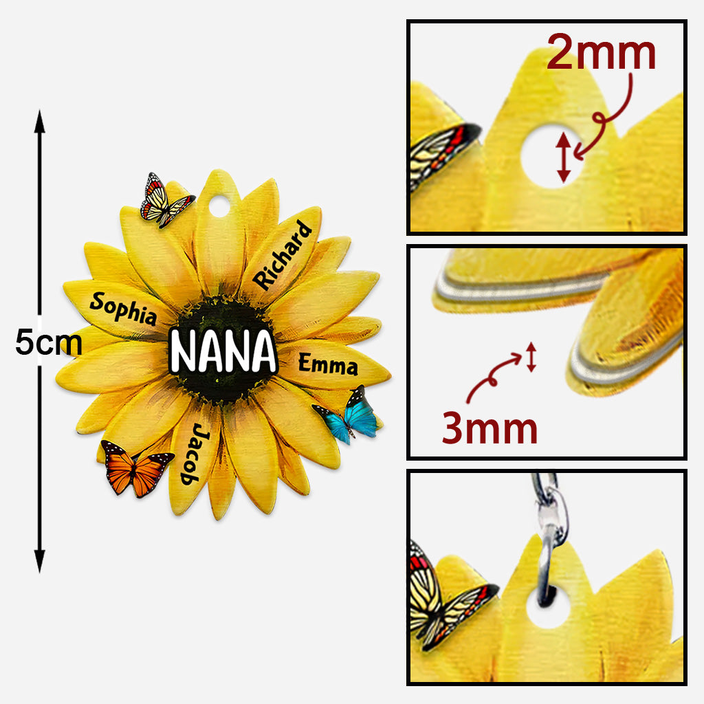 Oma Sonnenblume – Personalisierter Oma-Schlüsselanhänger zum Muttertag (beidseitig bedruckt)