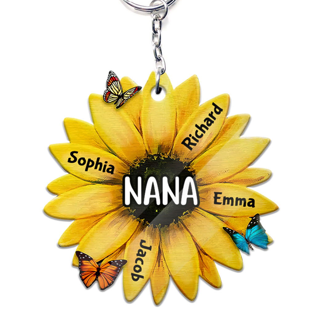Oma Sonnenblume – Personalisierter Oma-Schlüsselanhänger zum Muttertag (beidseitig bedruckt)