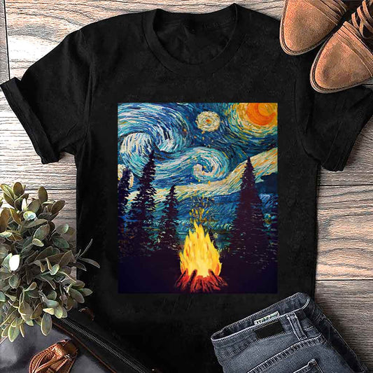 Lagerfeuer-Sternennacht – Camping-T-Shirt und Hoodie 112021