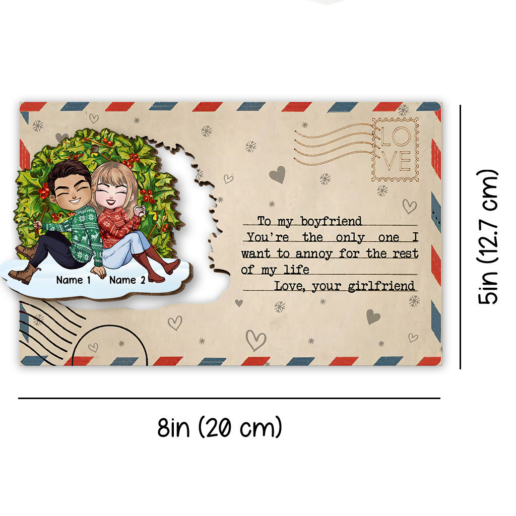 Du bist die Einzige – Personalisierte Weihnachtskarte aus Holz für Paare zum Aufklappen