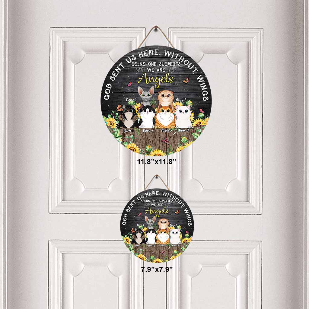 Gott sandte uns ohne Flügel – Personalisiertes rundes Katzen-Holzschild