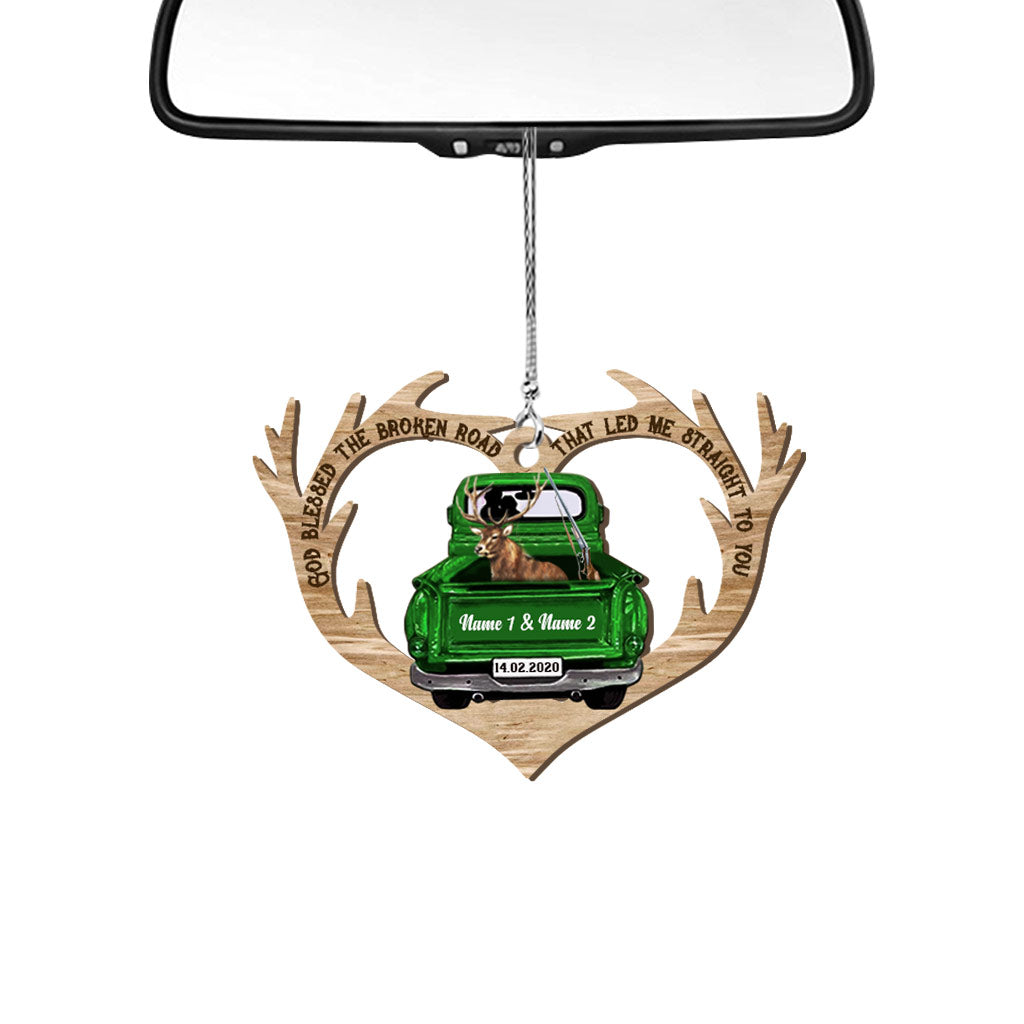 God Blessed The Broken Road - Personalized Couple Hunting Transparent Car Ornament