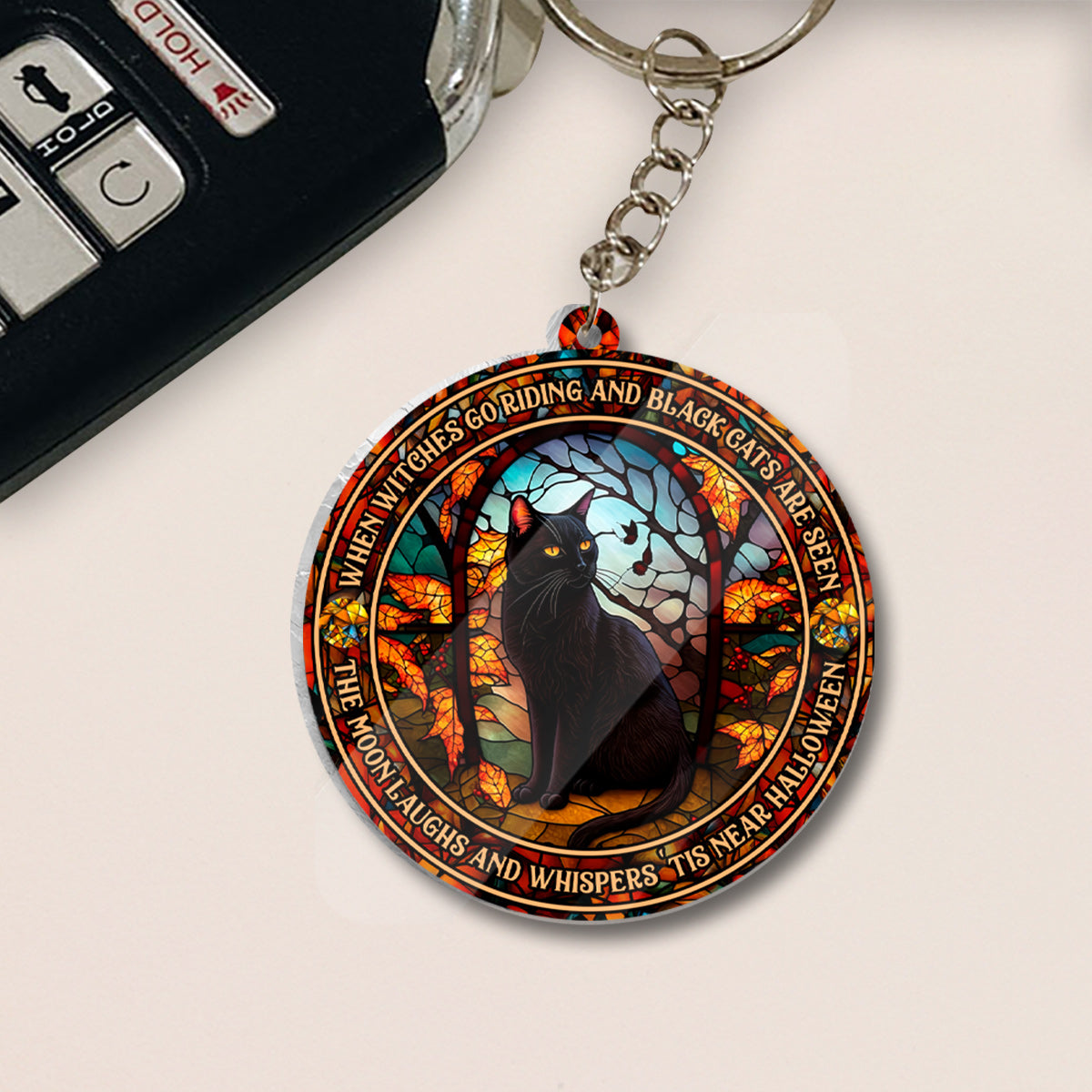 Wenn Hexen reiten und schwarze Katzen gesehen werden – Hexen-Schlüsselanhänger (einseitig)