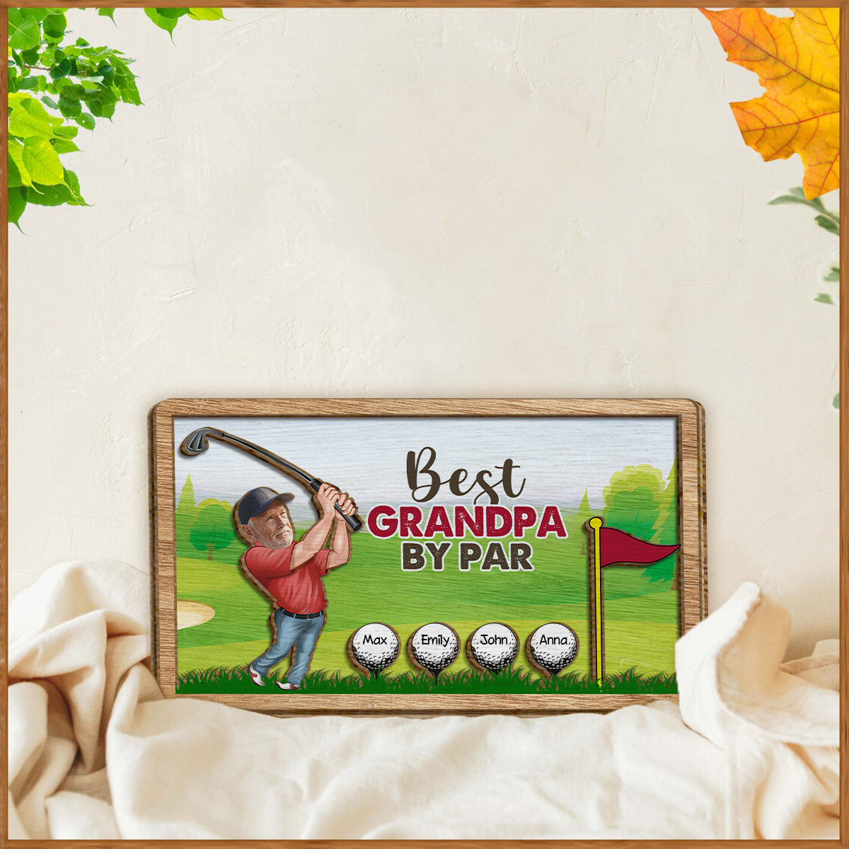 Bester Opa nach Par - Personalisiertes zweilagiges Golf-Holzschild / Holzplakette