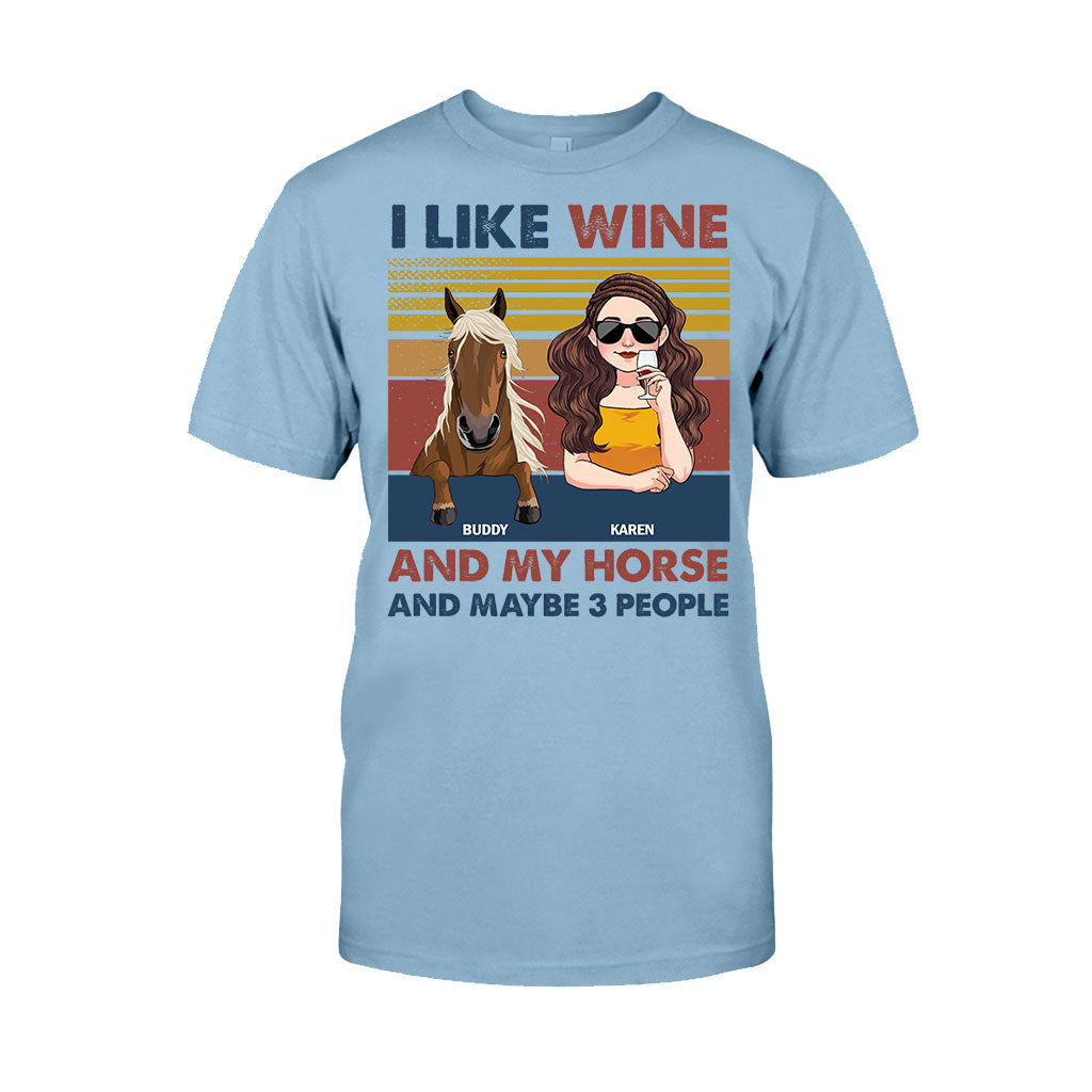 Ich mag Wein und mein Pferd – personalisiertes Pferde-T-Shirt & Hoodie