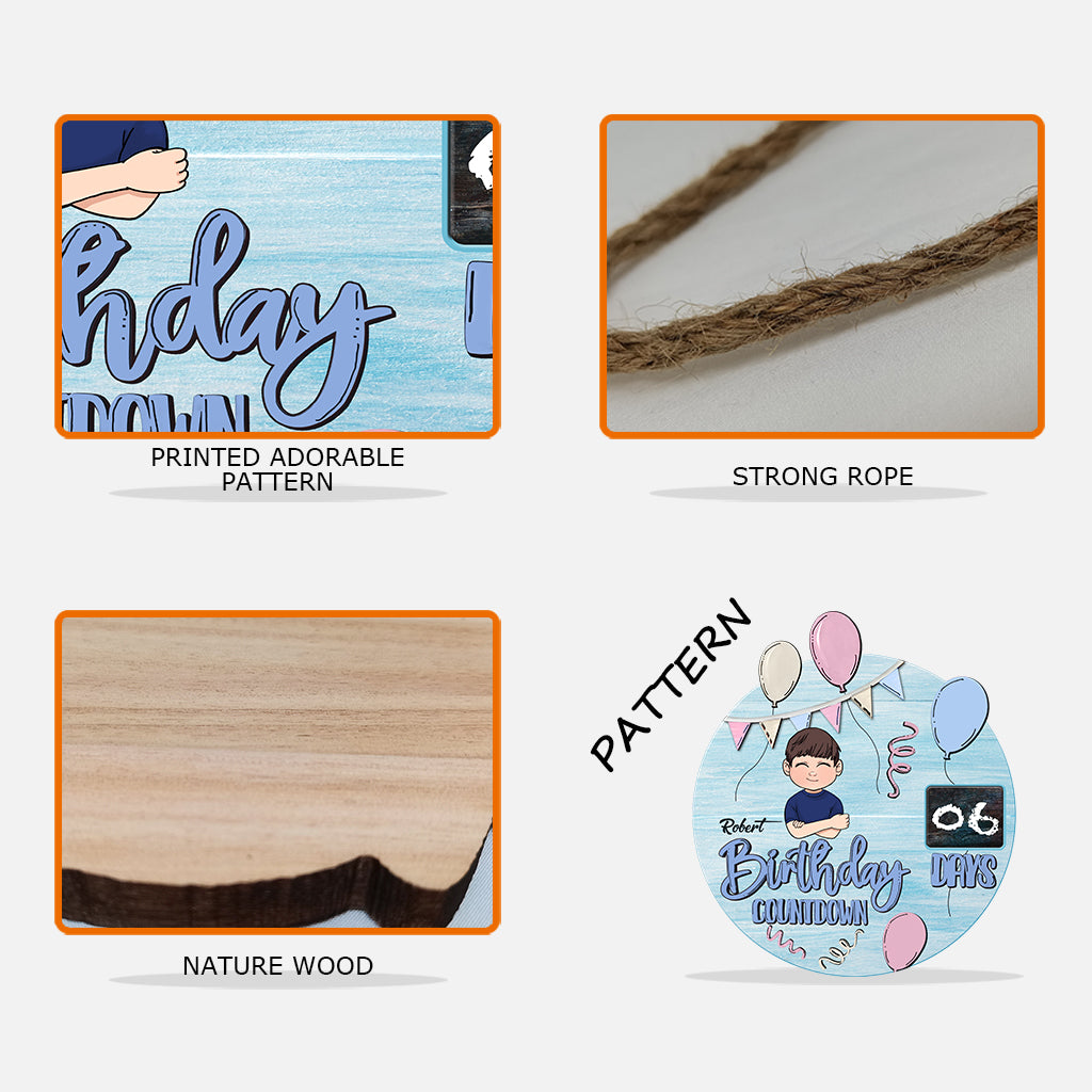 Geburtstags-Countdown - Personalisiertes Familien-Holzschild
