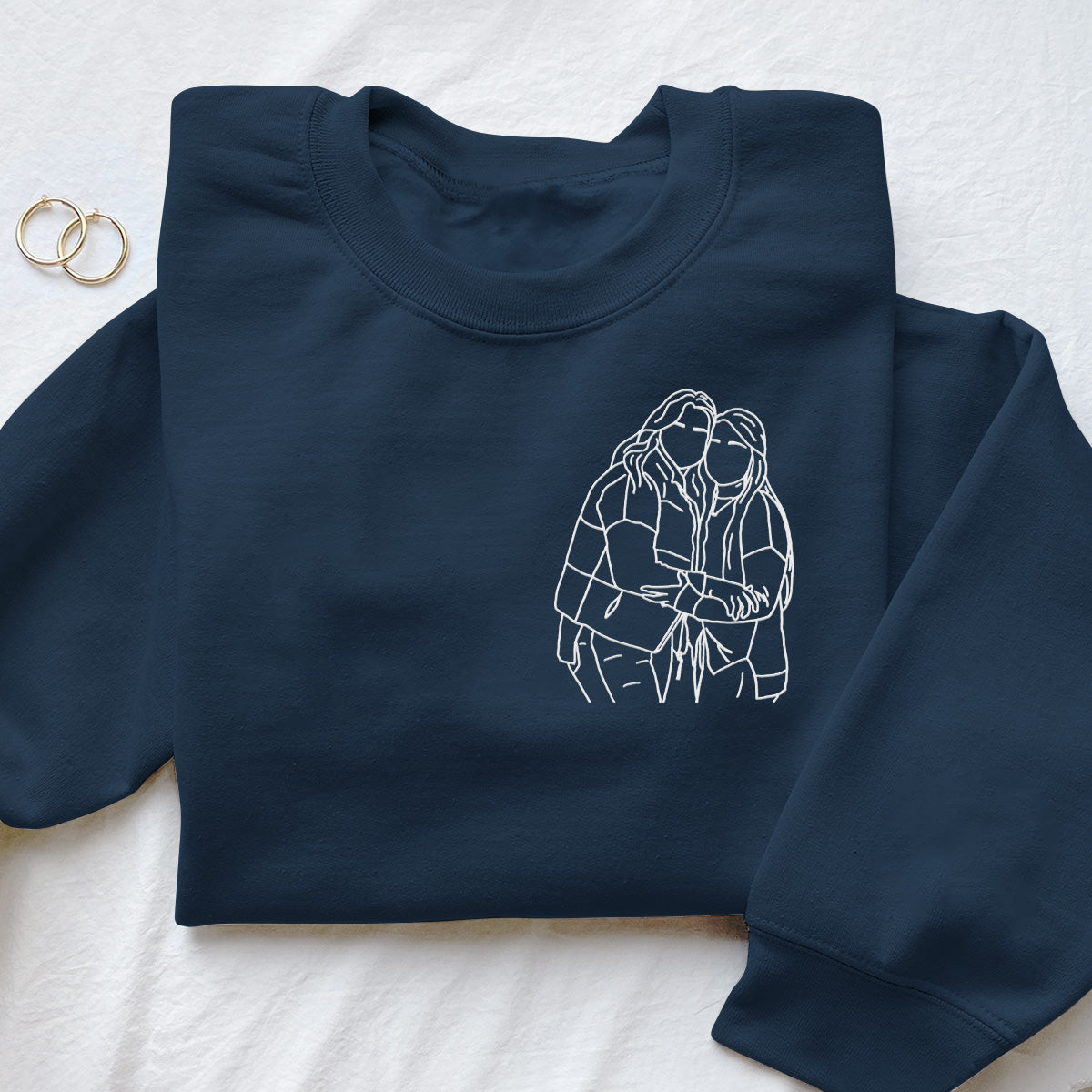 Individuelle Strichzeichnung – Personalisierter, bestickter Pullover für die beste Freundin