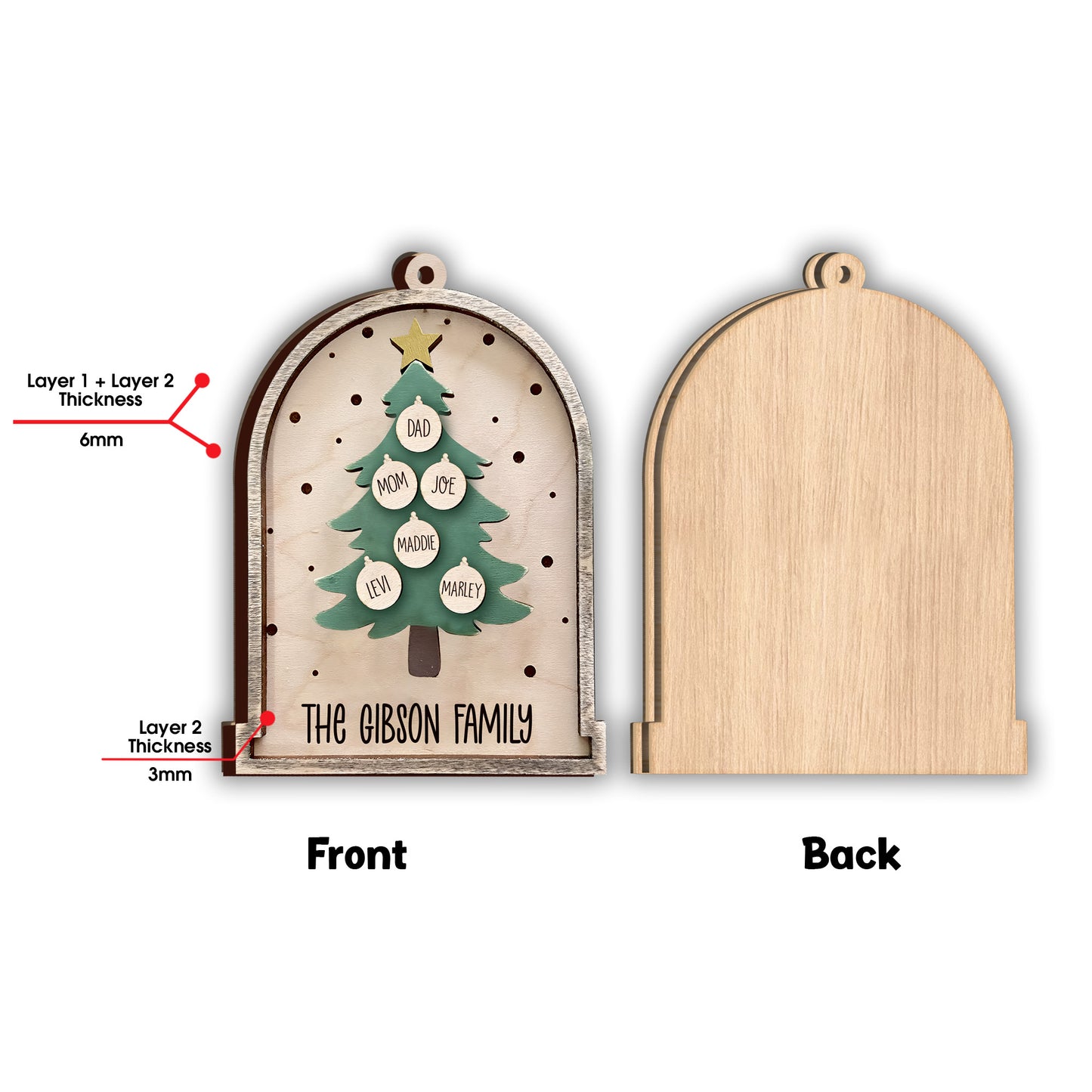 Weihnachtsbaum – Personalisierter zweilagiger Familienschmuck
